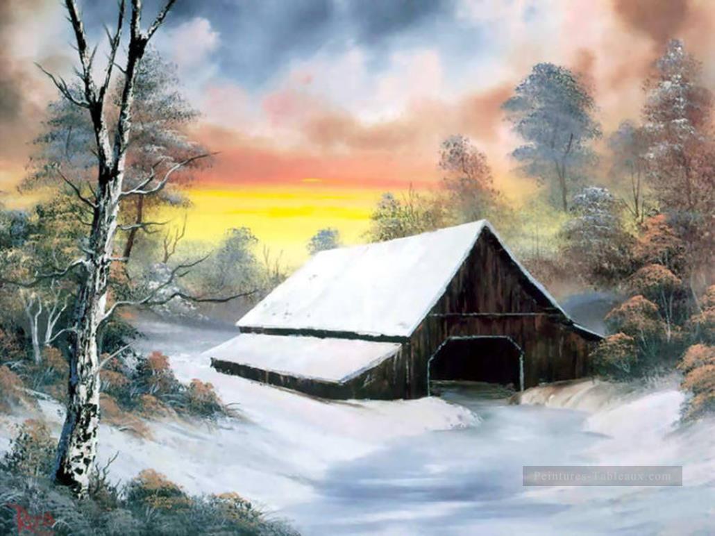 chalet en hiver Style de Bob Ross Peintures à l'huile